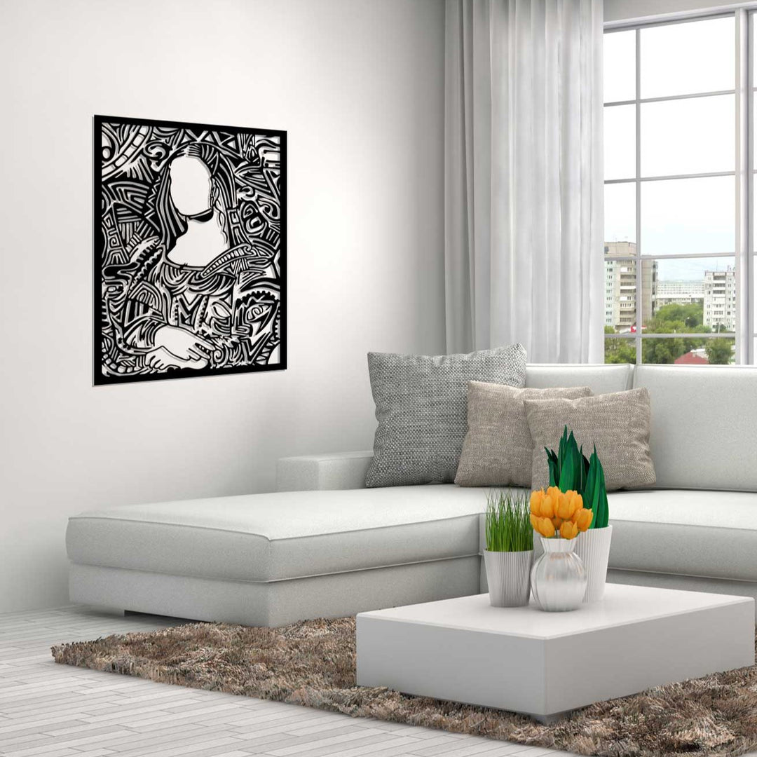 Mona Lisa Remix Modern Portre Siyah Metal Duvar Tablosu - Da Vinci Sanat Koleksiyonu