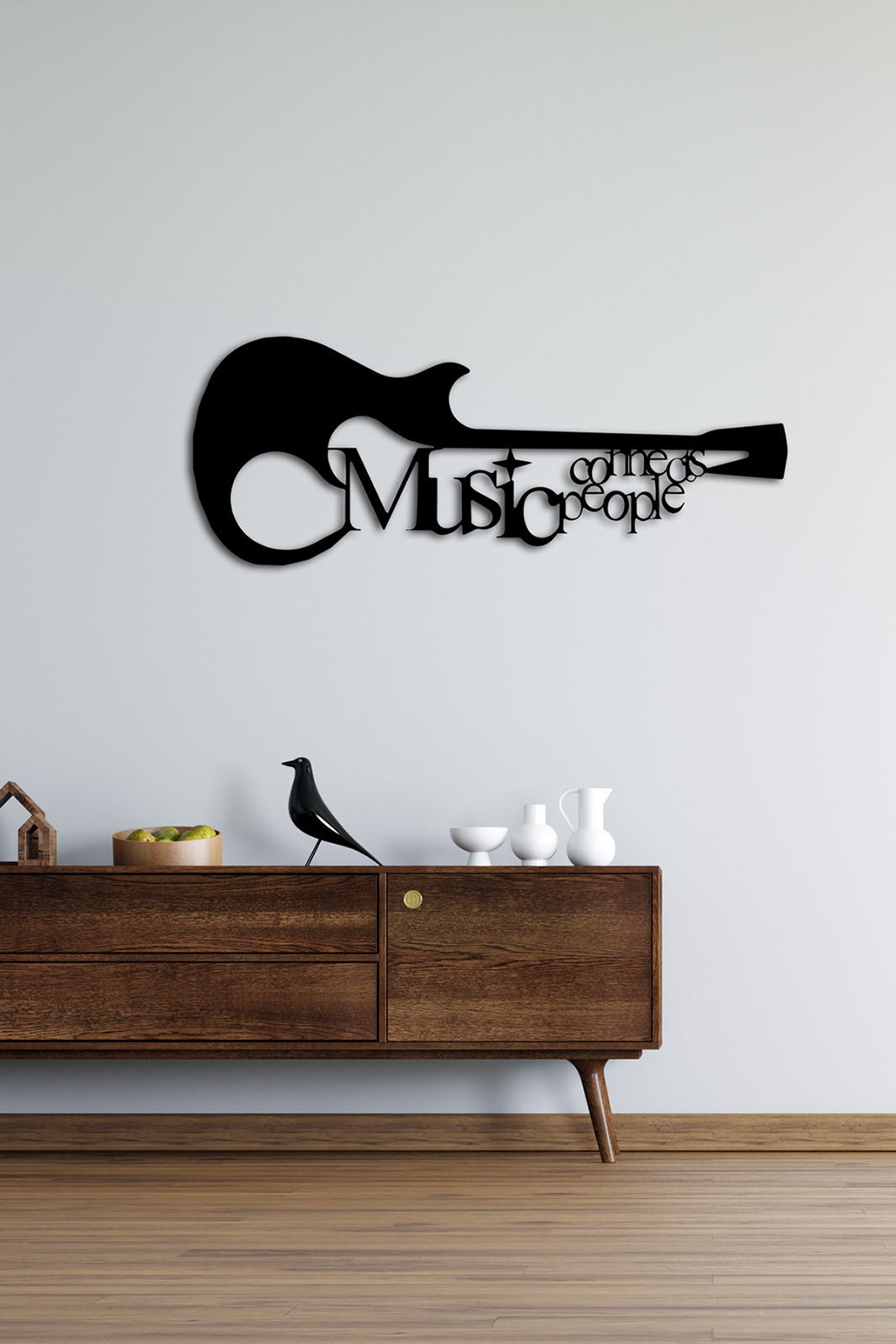 Music Connects People Gitar Panosu ve 2 cm Derinlik Paylı Doğal Gölge Efekti