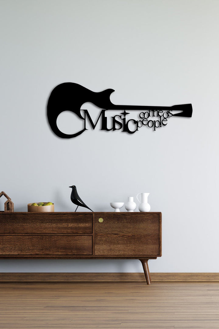 Music Connects People Gitar Panosu ve 2 cm Derinlik Paylı Doğal Gölge Efekti