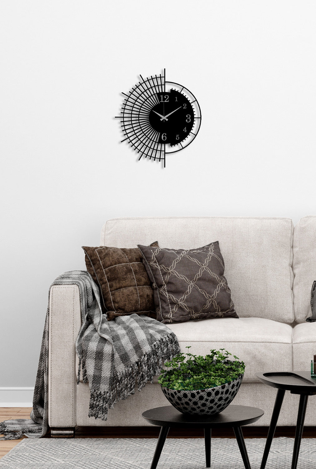Oturma Odası İçin %100 Sessiz Akar Siyah Metal Nexus Radial Saat