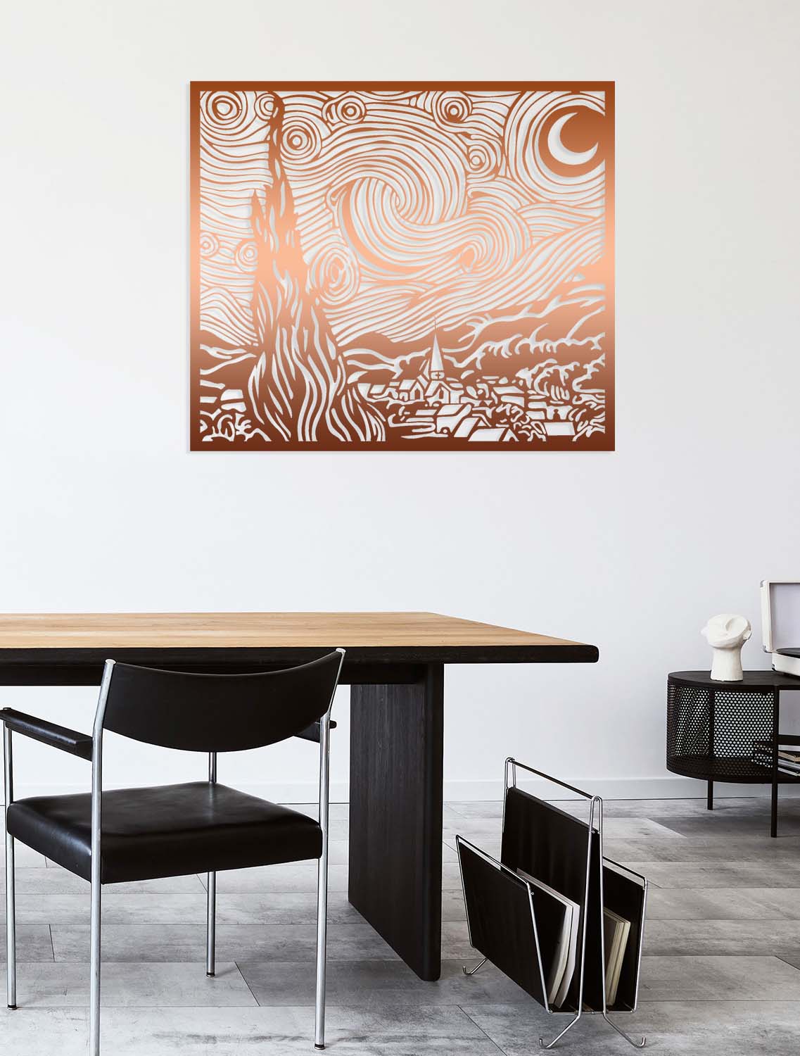 Mimarlar ve Sanatseverler İçin Özel Tasarım Bronz Yıldızlı Gece Metal Tablo Hediyesi