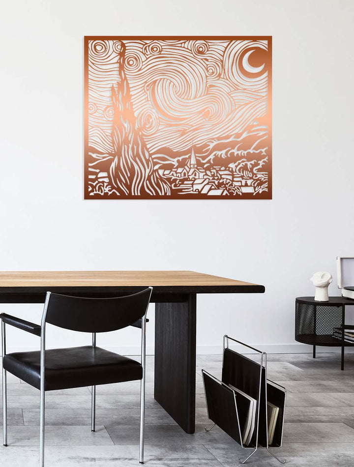 Mimarlar ve Sanatseverler İçin Özel Tasarım Bronz Yıldızlı Gece Metal Tablo Hediyesi