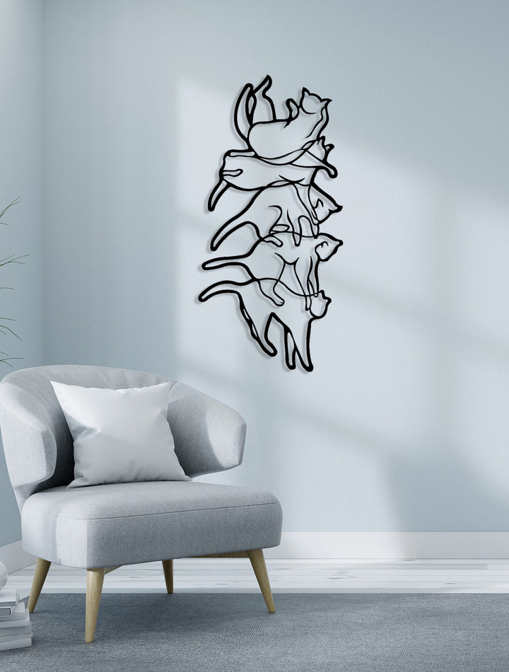 1.5 mm Çelik Üzerine İstiflenmiş Beş Kedi Silüeti Hassas Lazer Kesim