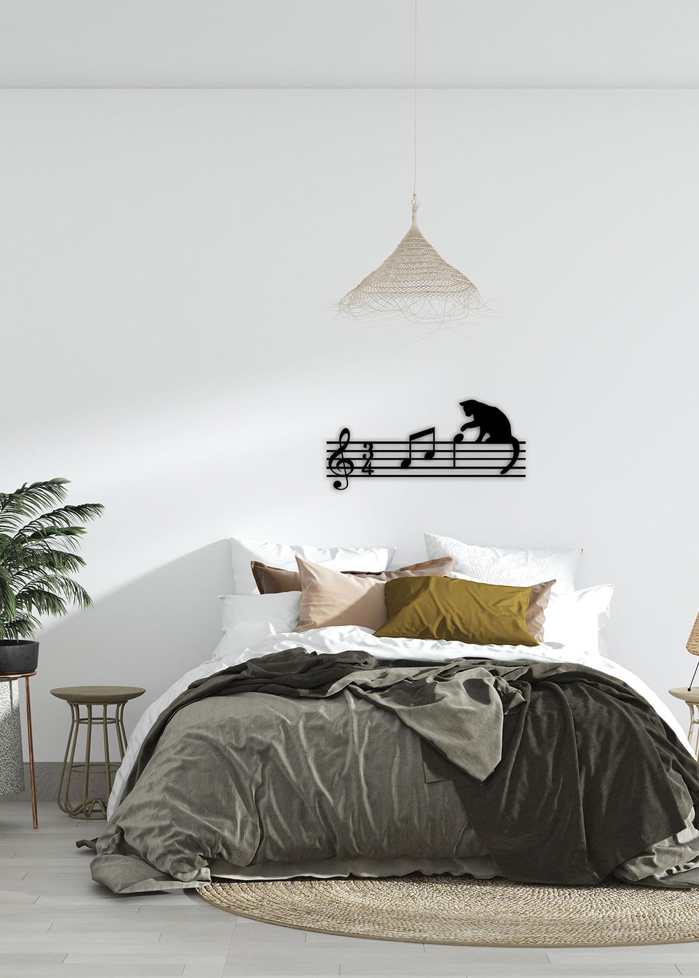 1.5 mm Çelik Üzerine Notalara Pati Atan Kedi Silüeti Hassas Lazer Kesim