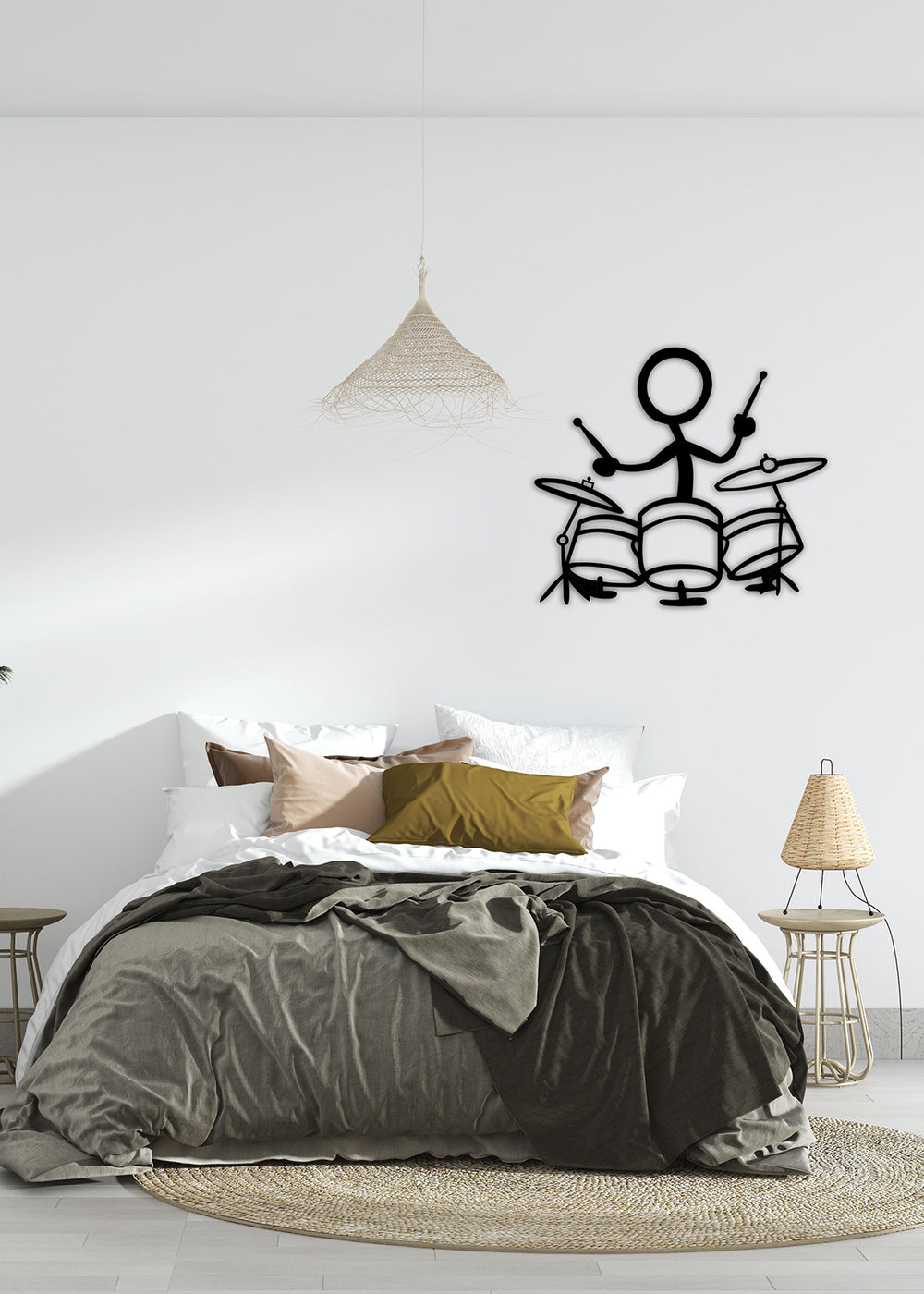 1.5 mm Çelik Üzerine Davulcu ve Davul Seti Silüeti Hassas Lazer Kesim