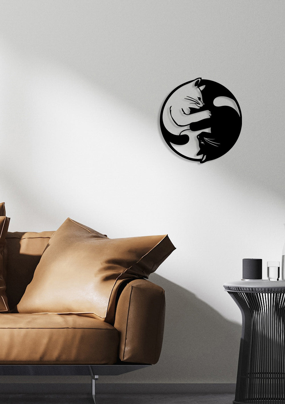 1.5 mm Çelik Üzerine Ying Yang Formunda İki Kedi Hassas Lazer Kesim