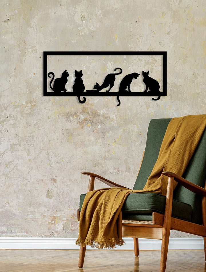 1.5 mm Çelik Üzerine Çoklu Kedi Silüetleri Hassas Lazer Kesim Detayı