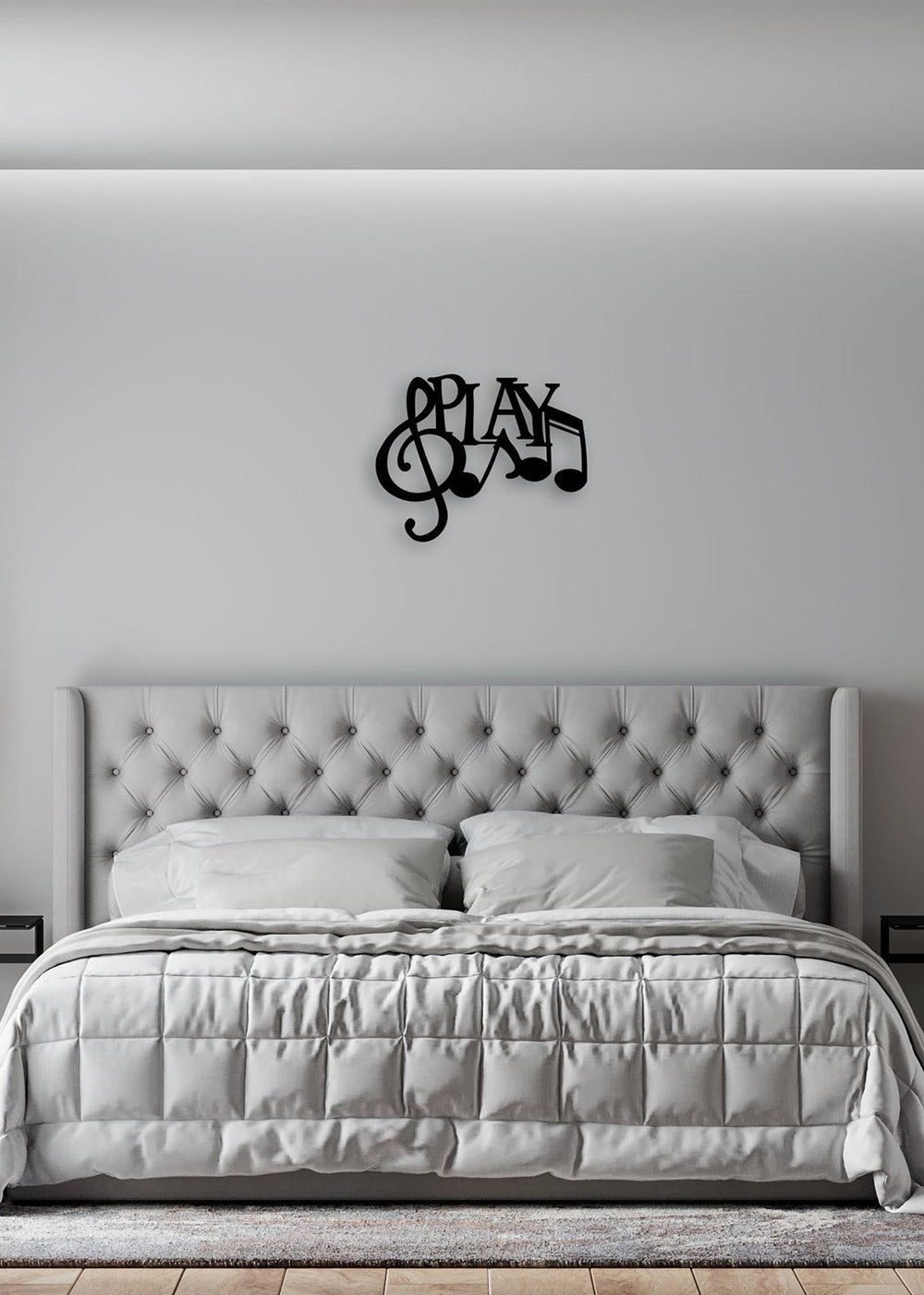 1.5 mm Çelik Üzerine Sol Anahtarı Entegreli PLAY Yazısı Hassas Lazer Kesim