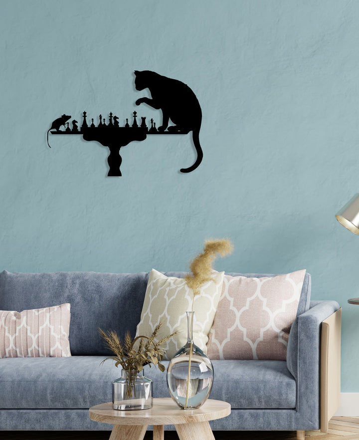 1.5 mm Çelik Üzerine Satranç Oynayan Kedi ve Fare Karakterleri Hassas Lazer Kesim