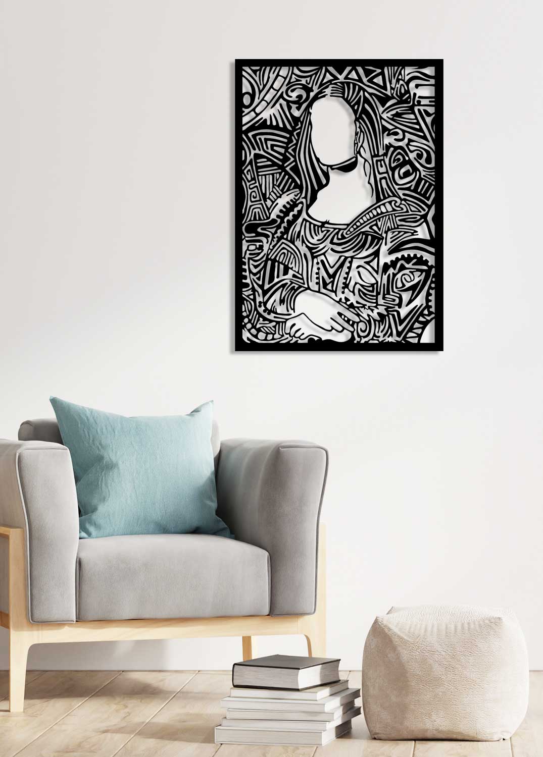 Zero VOC Sertifikalı Sağlıklı Boya ile Mühürlenmiş Entelektüel Mona Lisa Duvar Dekoru