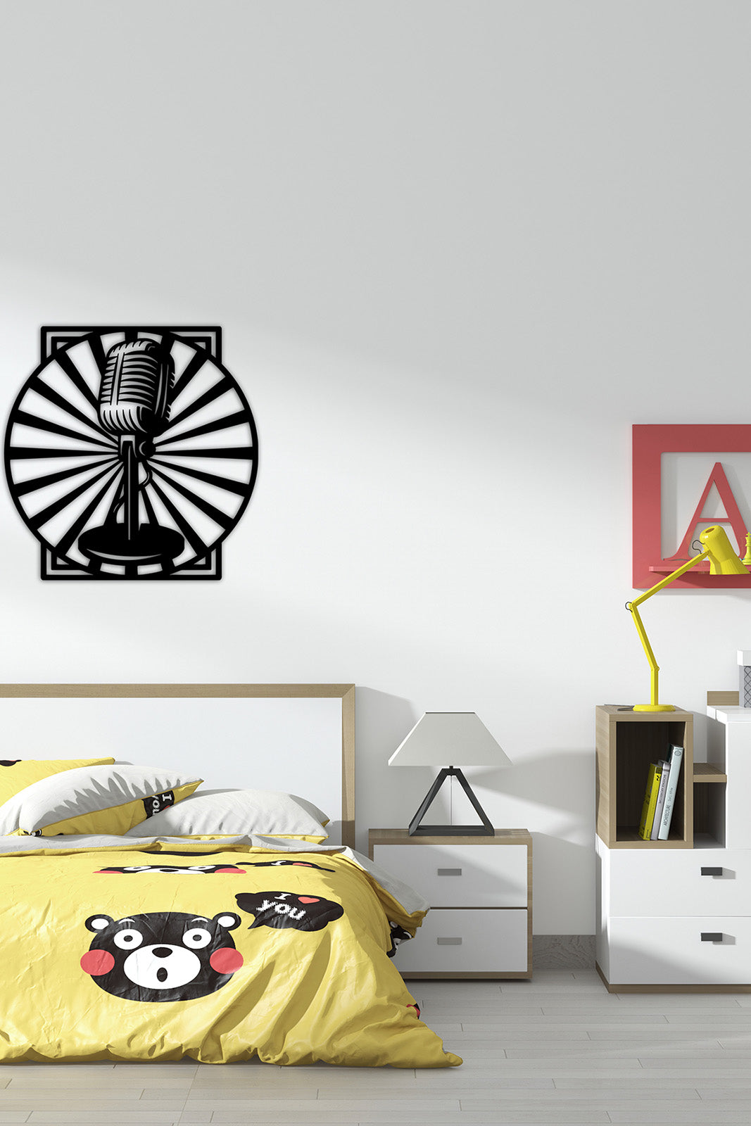 Retro Mikrofon Amblemi ve 2 cm Derinlik Paylı Doğal Gölge Efekti