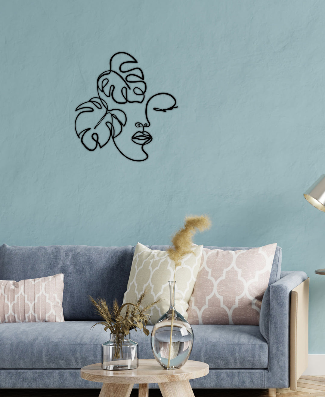 Modern Salon Dekorasyonu İçin Botanik Monstera Yaprağı ve Yüz Metal Duvar Panosu