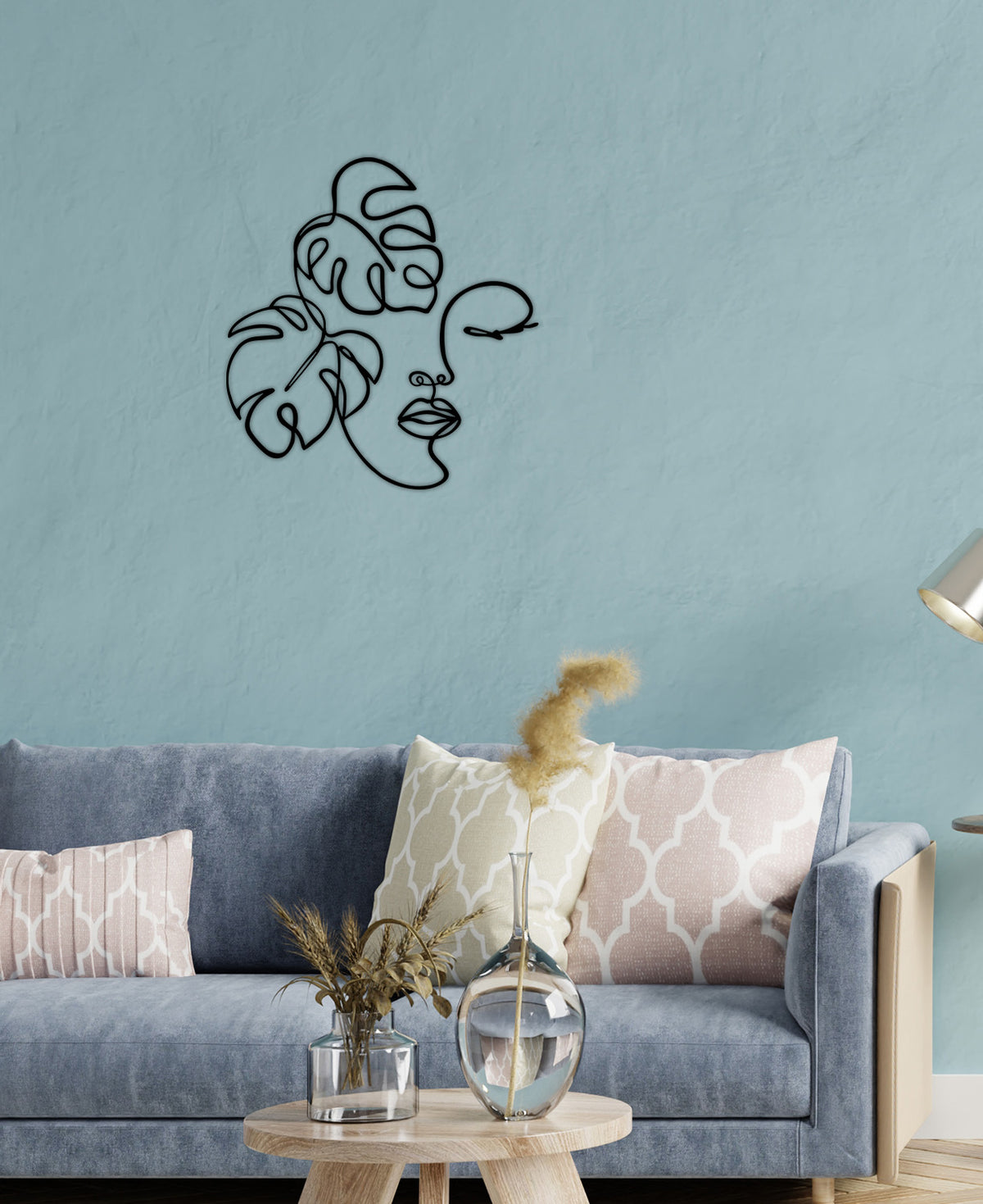 Modern Salon Dekorasyonu İçin Botanik Monstera Yaprağı ve Yüz Metal Duvar Panosu