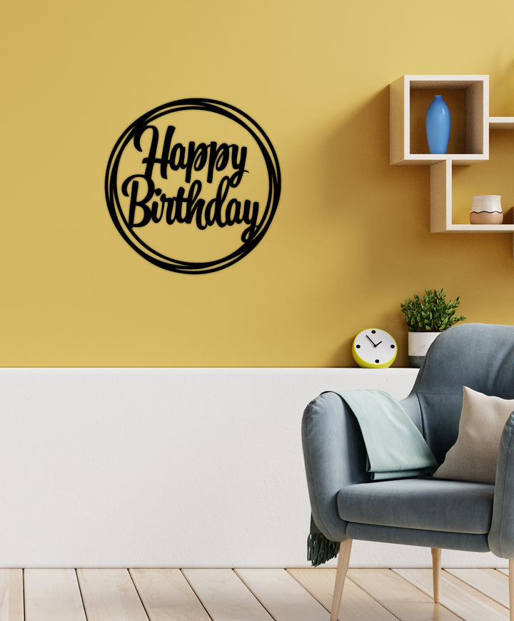 Salon Duvar Sanatı İçin Happy Birthday Yazılı Metal Pano