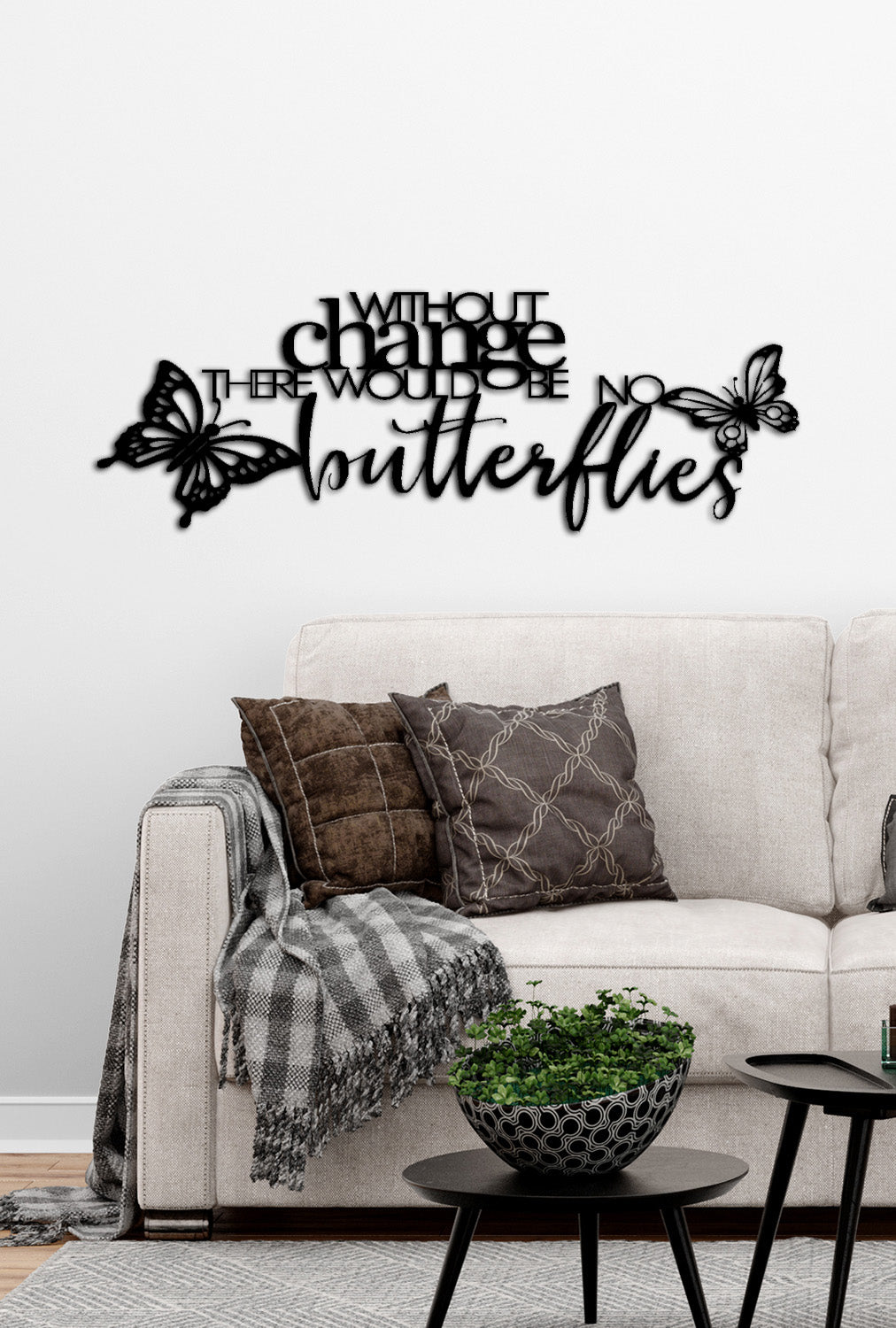 Salon Duvar Sanatı İçin Siyah Metal Kelebek Tablo - Artroya