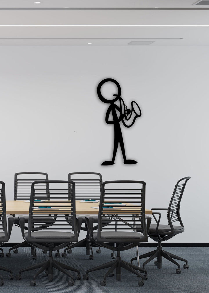 Saksafoncu Metal Heykel Estetiği - 3D Yan Perspektif Görünümü