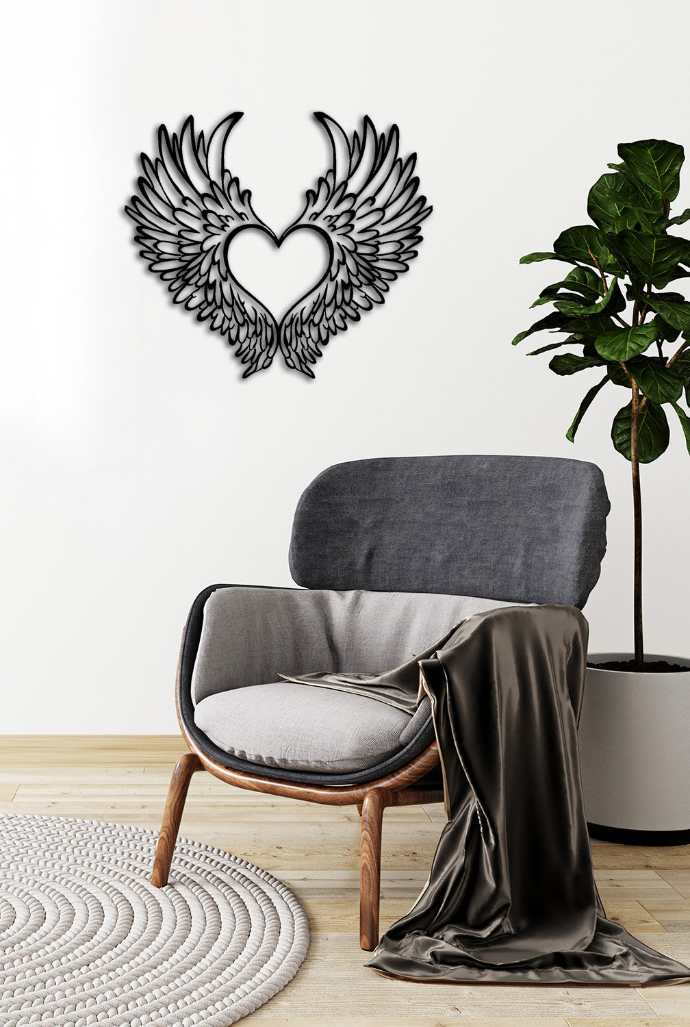 Seraph Angel Heart Melek Kanatlı Modern Metal Duvar Panosu