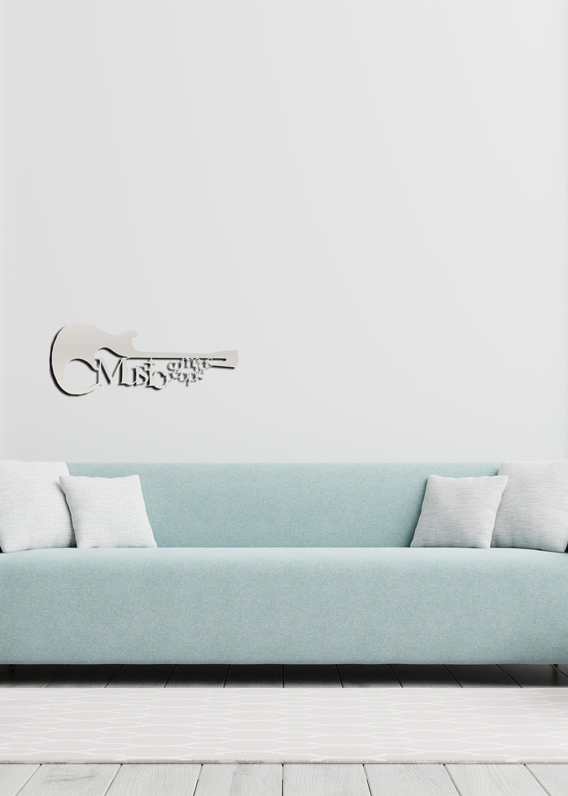 Silver Elektro Gitar Tipografisi Metal Heykel Estetiği - 3D Yan Perspektif