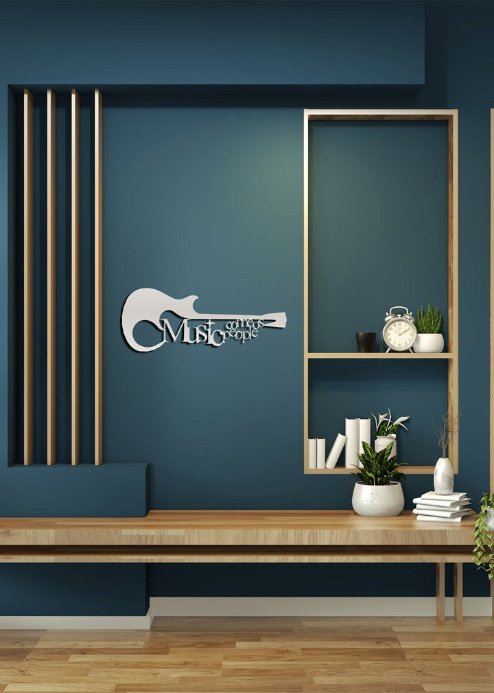 Silver Profesyonel Müzik Stüdyosu Duvar Sanatı İçin Siyah Çelik Gitar Dekoru