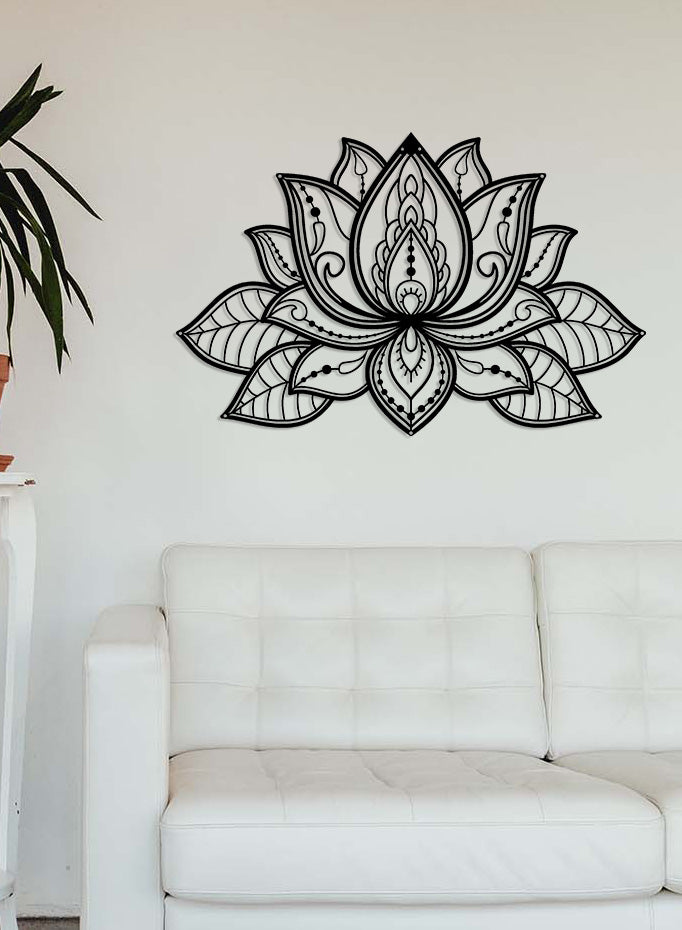 Mat Siyah 3D Lotus Metal Duvar Tablosu - Endüstriyel Stil ve Maskülen Dekorasyon