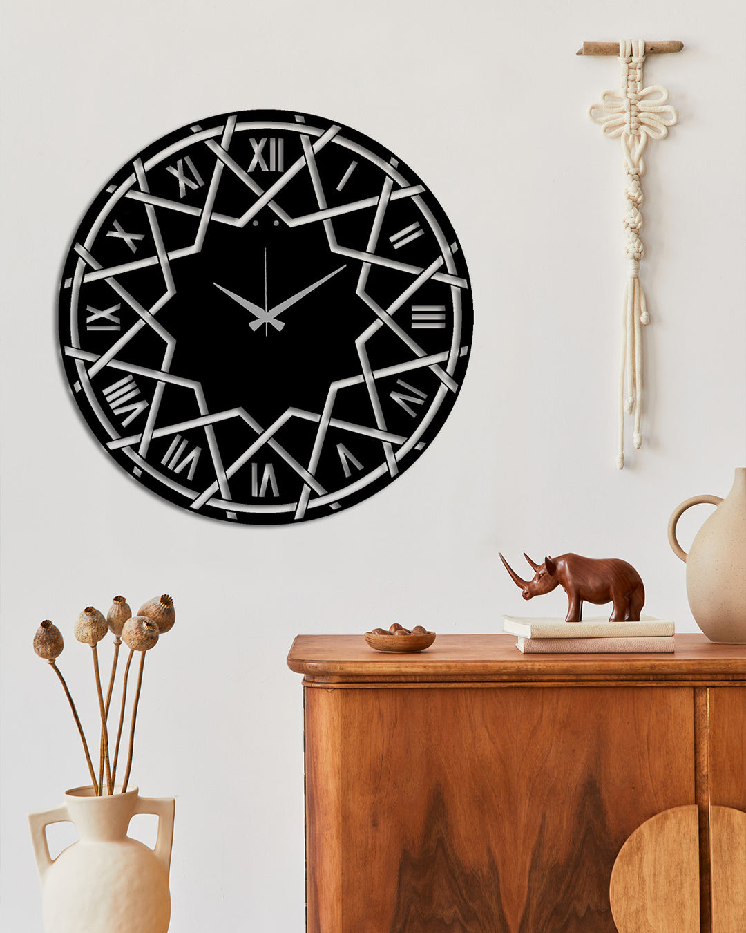 Axis Modernist Siyah Metal Duvar Saati - Modern Geometrik Tasarım