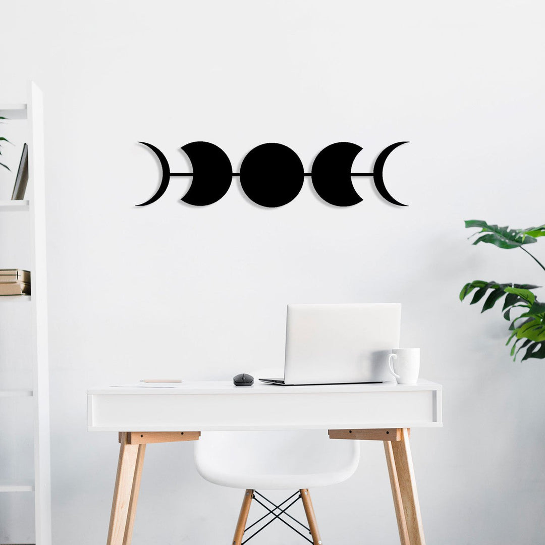 Ay Evresi Siyah Metal Duvar Tablosu - Modern Mistik Ay Döngüsü Sanatı