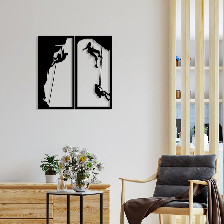 Dağ Tırmanıcıları Siyah Metal Duvar Tablosu - Motivasyonel Ofis Sanatı