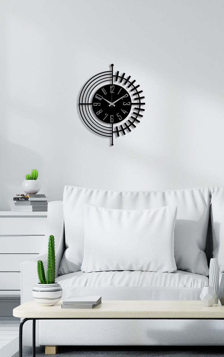 Elysium Geometric Siyah Metal Duvar Saati - Modern Lüks Tasarım