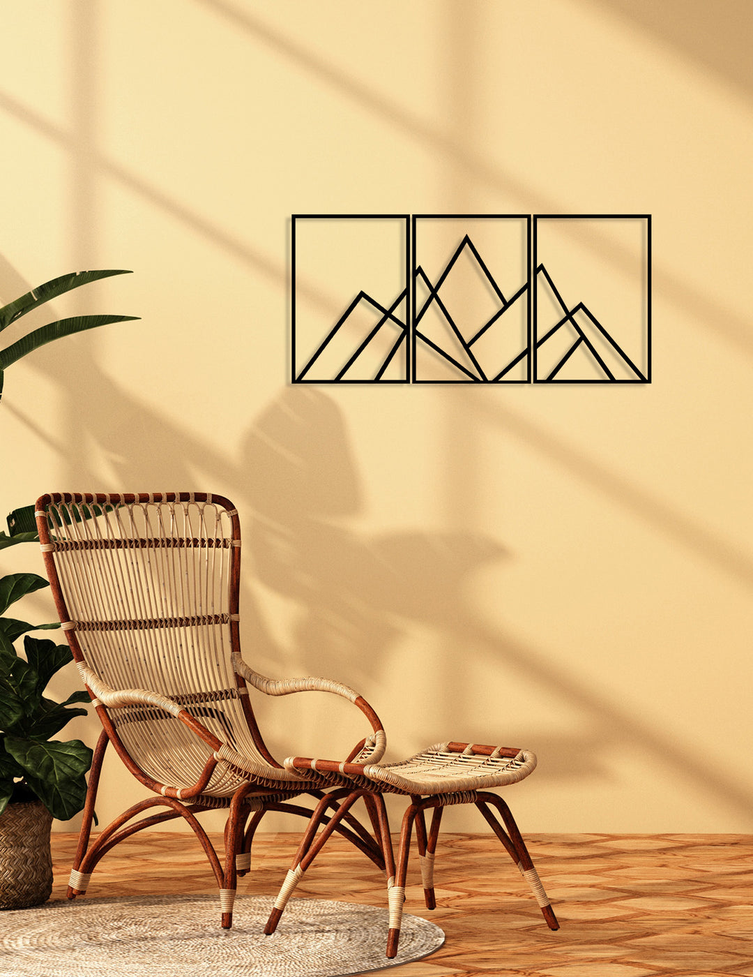 Geometric Mountain Siyah Metal Duvar Tablosu - Modern Geometrik Dağ Sanatı