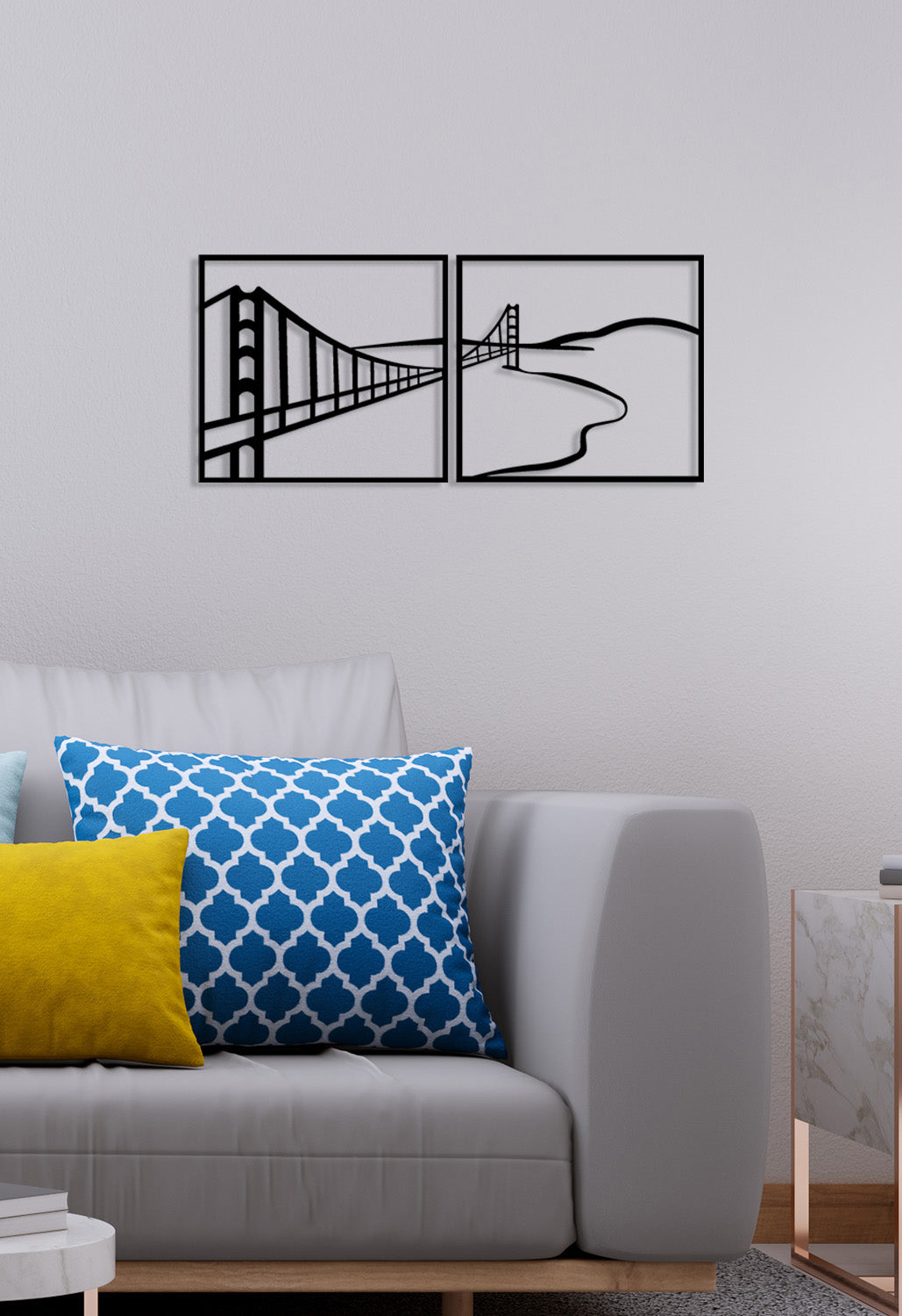 Köprü Siyah Metal Duvar Tablosu - Lüks Altın Renkli Mimari Pano