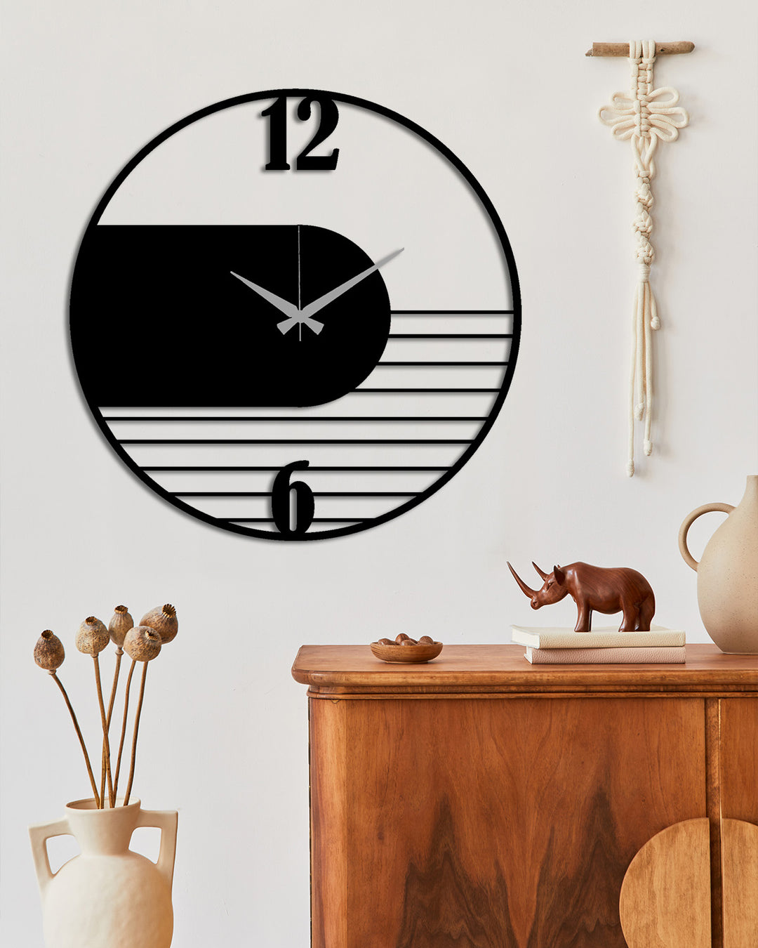 Modern Art Siyah Metal Duvar Saati - Sessiz Mekanizmalı Modern Dekorasyon