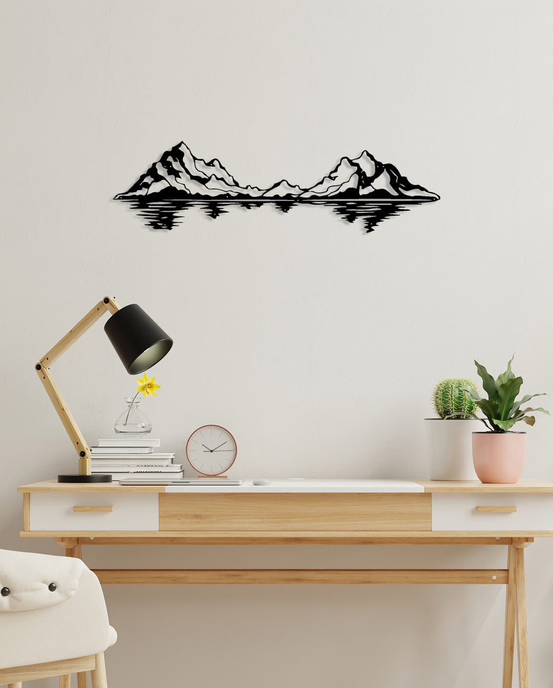 Modern Dağ Siyah Metal Duvar Tablosu - Minimalist Geometrik Zirve Sanatı