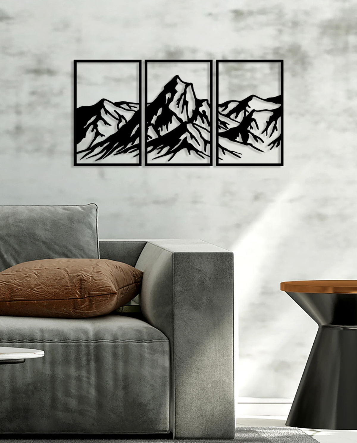 Modern Dağlar Siyah Metal Duvar Tablosu - Minimalist Manzara Sanatı