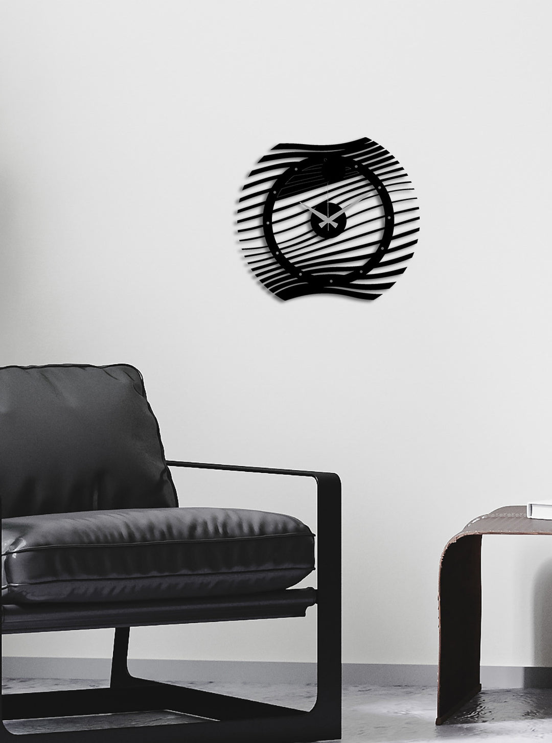 Obsidian Pulse Siyah Metal Duvar Saati - Modern Soyut Sanat