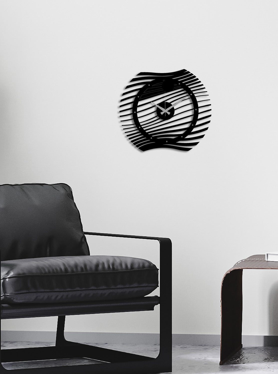 Obsidian Pulse Siyah Metal Duvar Saati - Modern Soyut Sanat