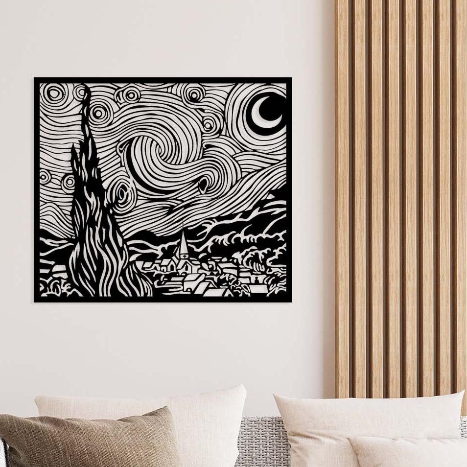 Siyah Yıldızlı Gece Van Gogh Metal Tablo - Modern ve Minimalist Duvar Dekorasyonu