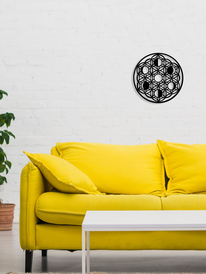 Modern Geometrik Desen Siyah Metal Duvar Tablosu - Lüks Altın Renkli Pano