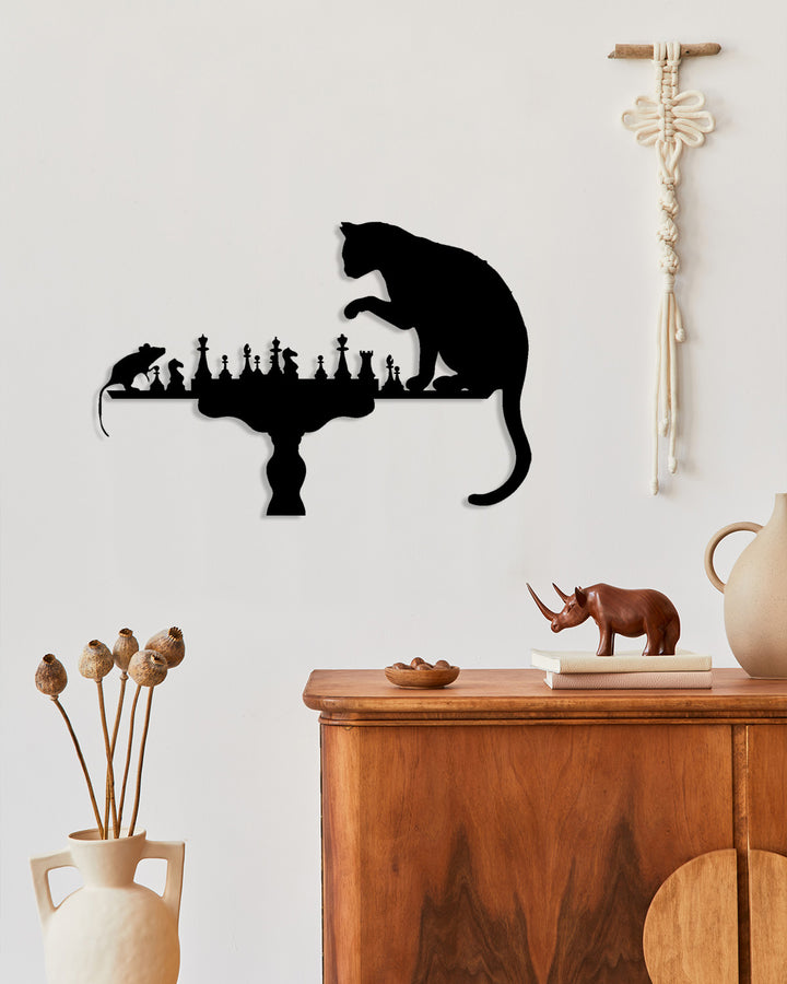 Çalışma Odası ve Kitaplık İçin Satranç Temalı Siyah Metal Tom ve Jerry