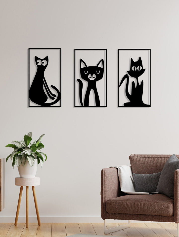 Üçlü Kedi Dekoru ve 2 cm Derinlik Paylı 3 Boyutlu Doğal Gölge Efekti