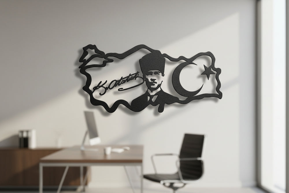 Ofis İçin Hediyekik Türkiye Haritası ve Atatürk Silüeti imzası ile birlikte