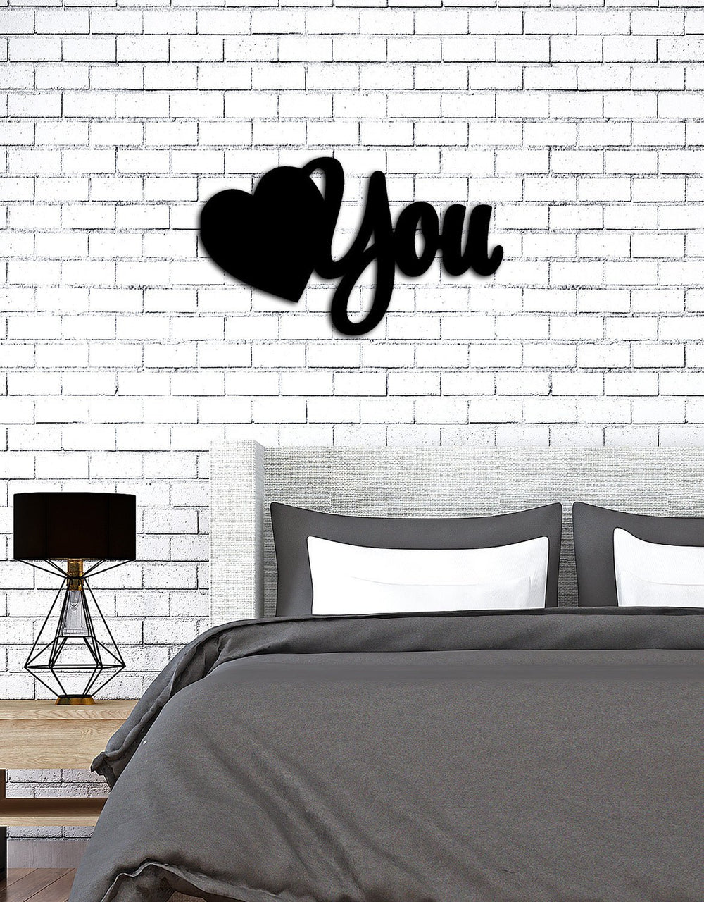Yatak Odası Dekorasyonu İçin I Love U Yazılı Metal Pano
