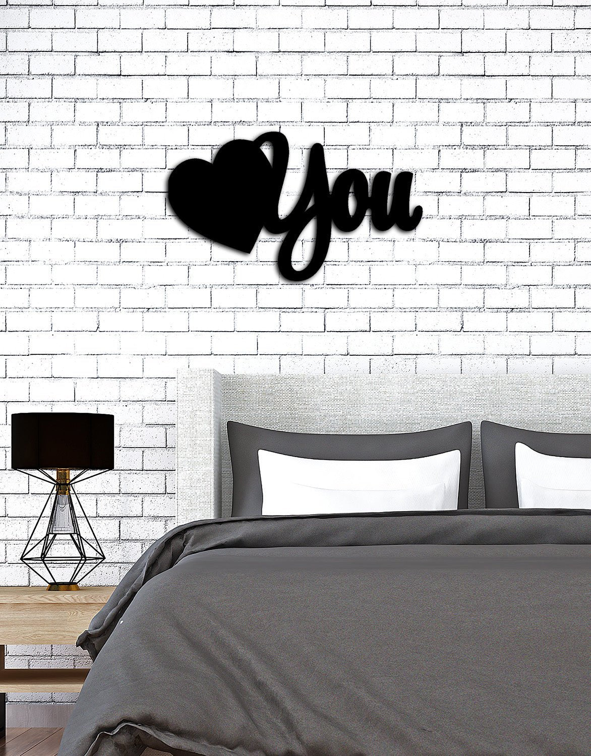 Yatak Odası Dekorasyonu İçin I Love U Yazılı Metal Pano