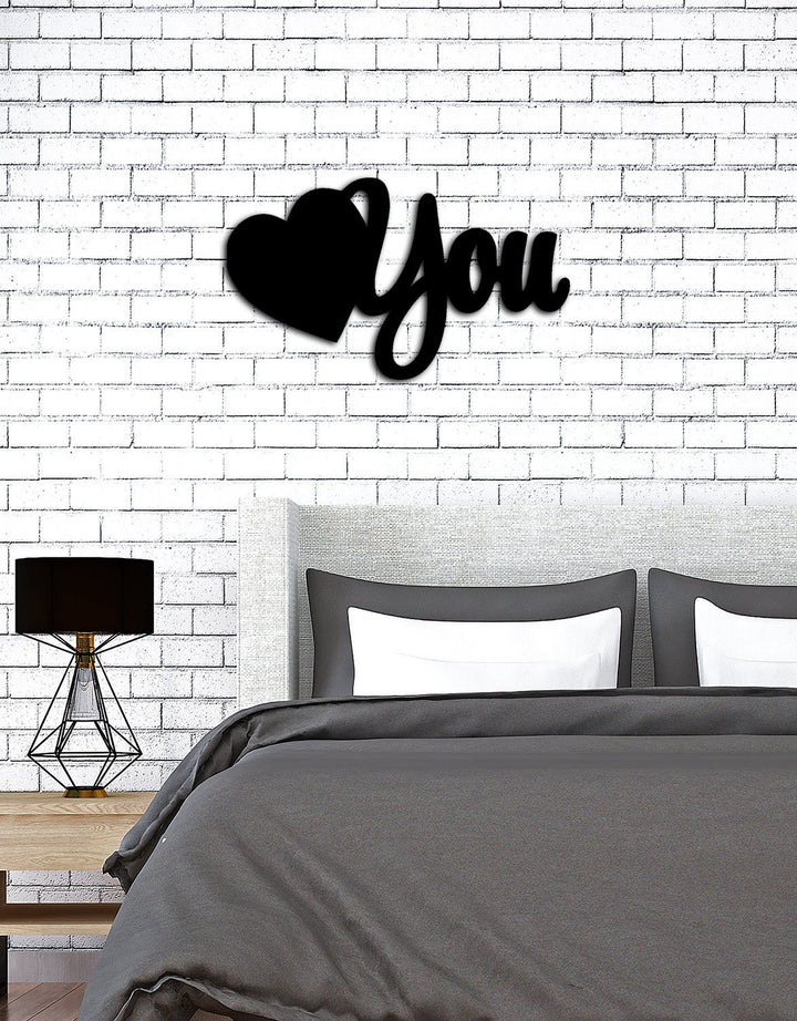 Yatak Odası Dekorasyonu İçin I Love U Yazılı Metal Pano