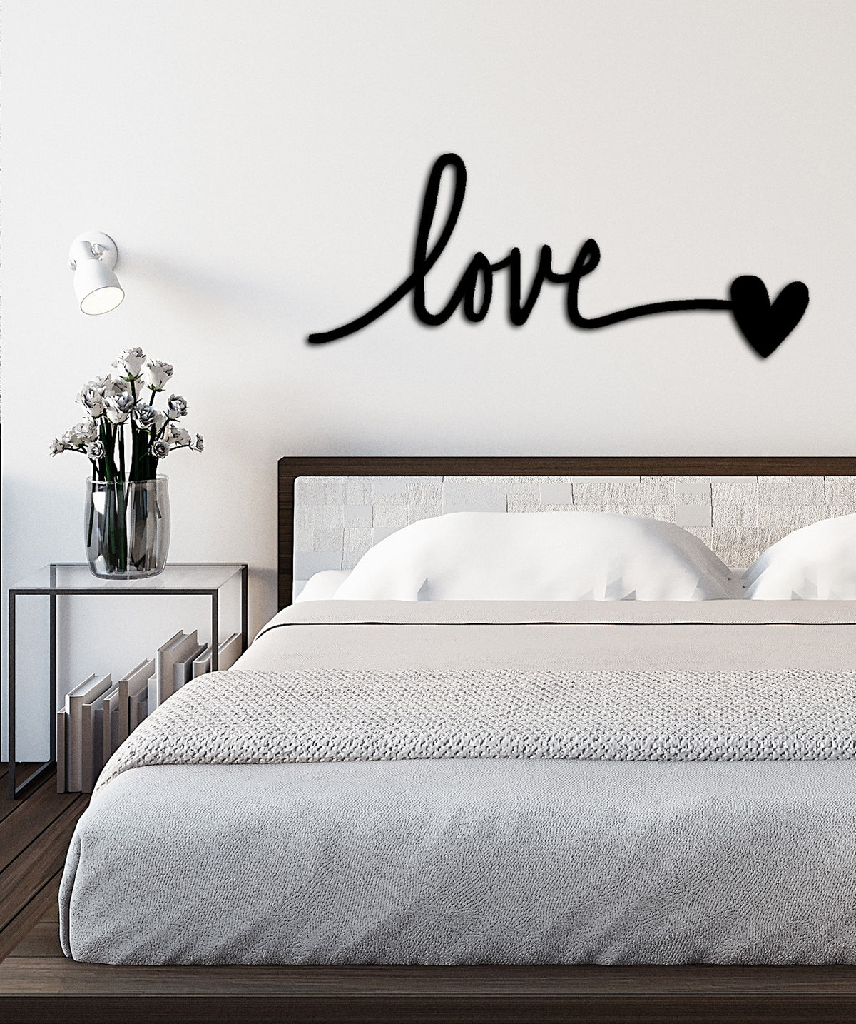 Yatak Odası Dekorasyonu İçin Kalp Bitişli Love Metal Pano