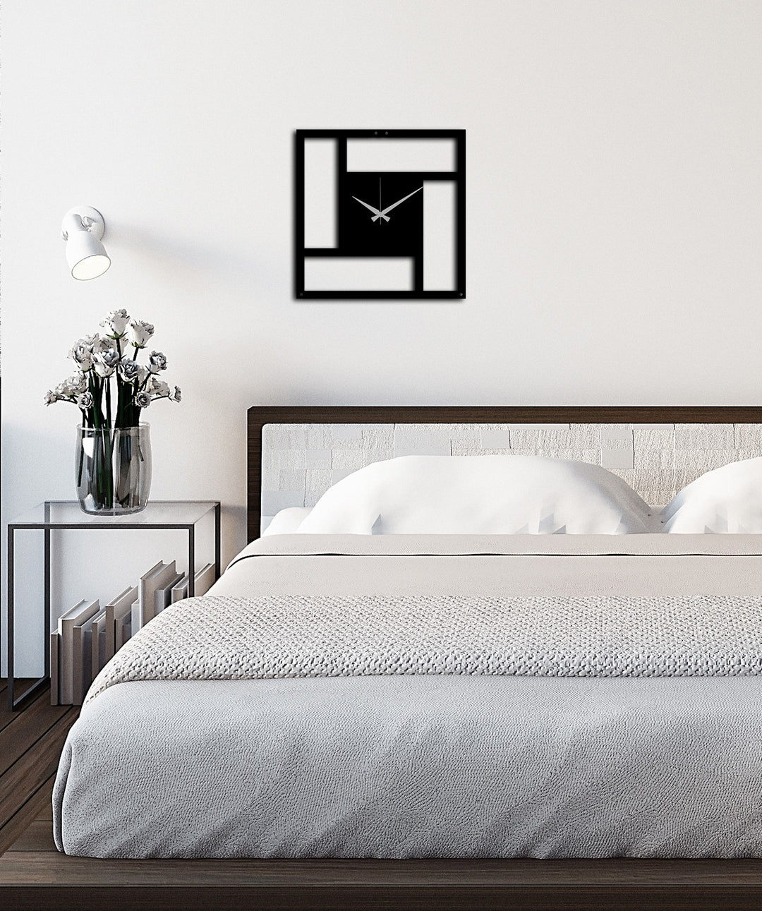 Yatak Odası İçin %100 Sessiz Akar Siyah Metal Quadra Matrix Kare Saat