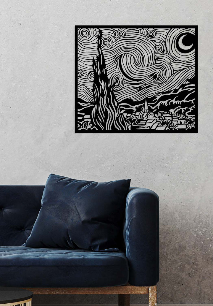 Yönetici Ofisleri İçin Prestijli Siyah Yıldızlı Gece Metal Duvar Sanatı