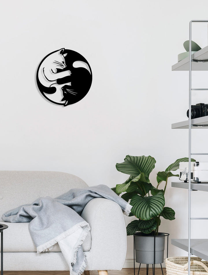 Zen Kedi Dekoru Ying Yang ve 2 cm Derinlik Paylı Doğal Gölge Efekti